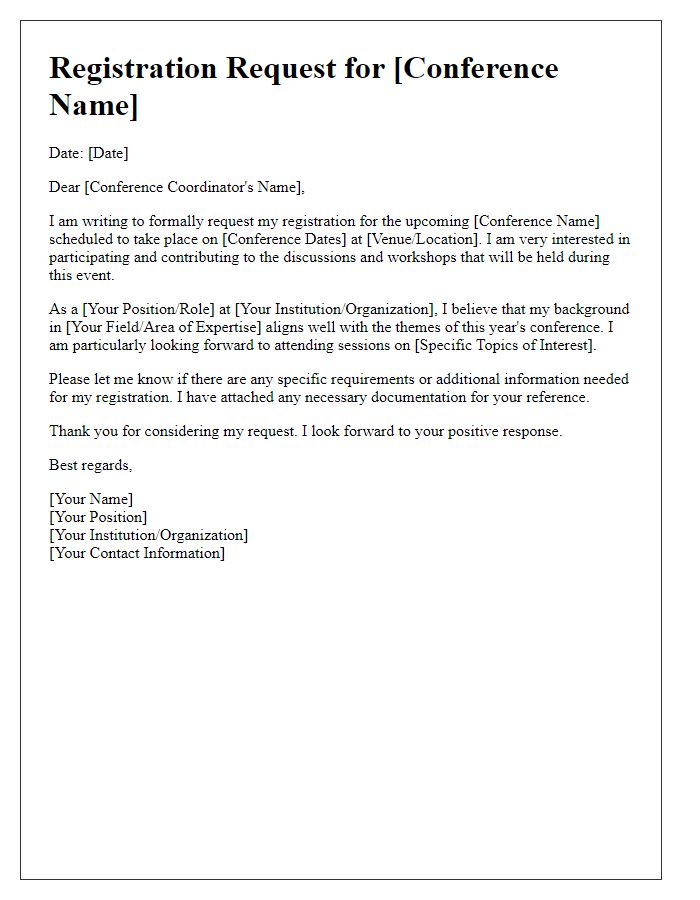 Letter template of registration request for conference involvement