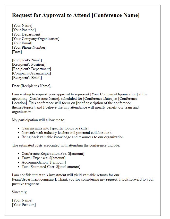 Letter template of request for approval to represent at conference