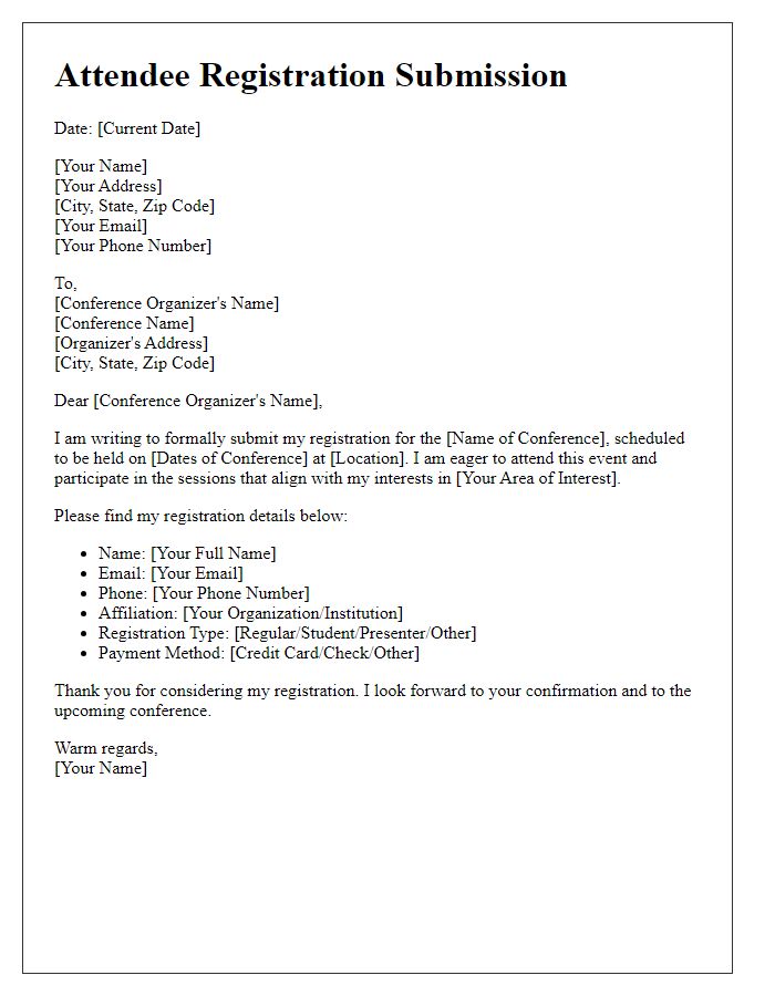 Letter template of submission for attendee registration at conference