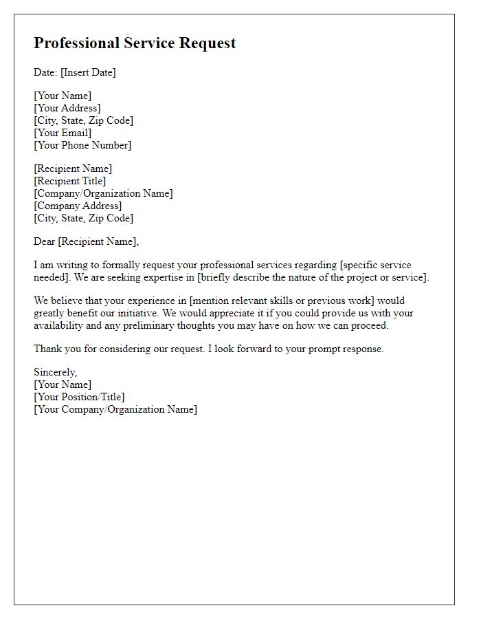 Letter template of professional service request