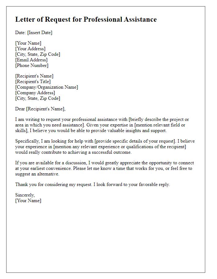 Letter template of request for professional assistance