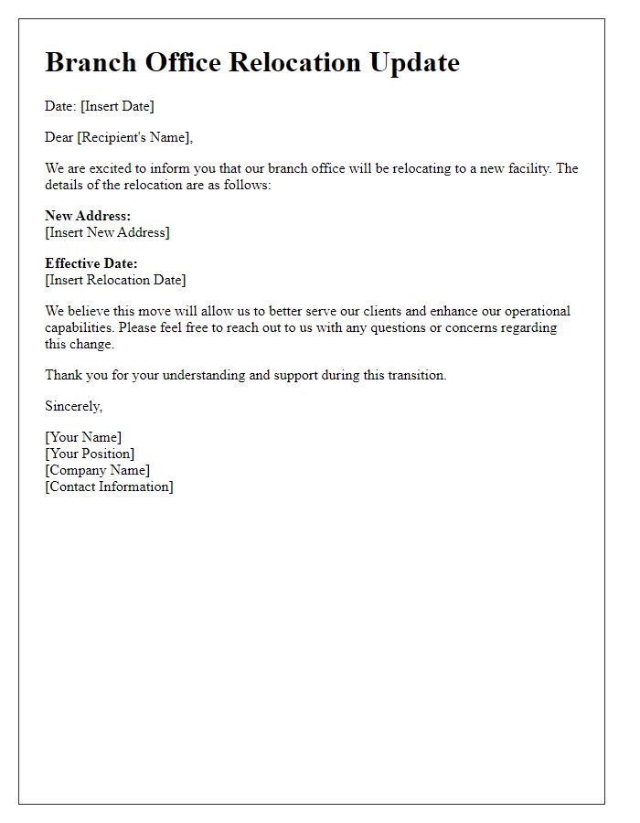 Letter template of branch office relocation update