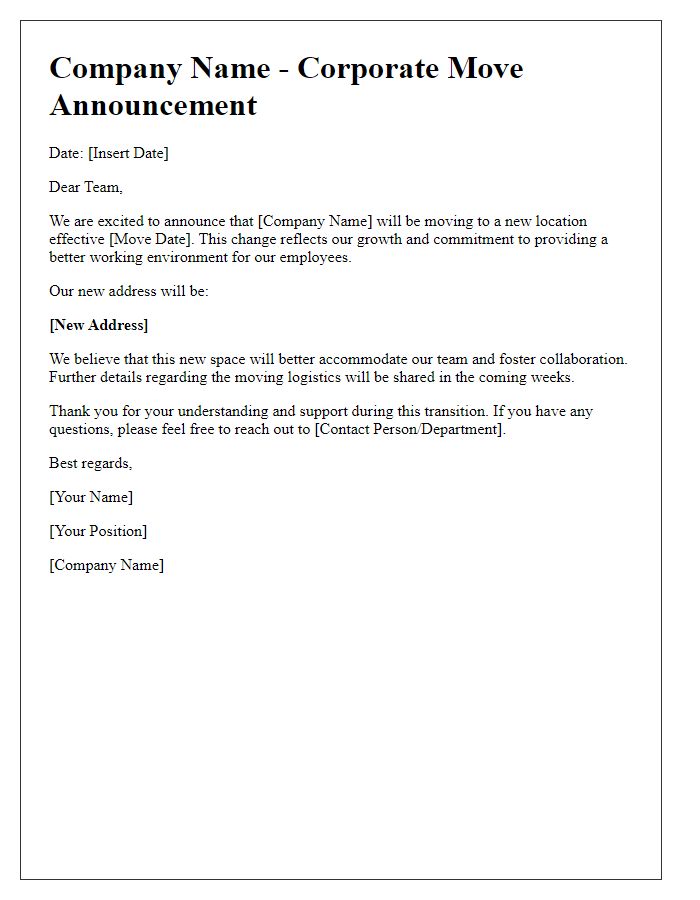 Letter template of corporate move announcement