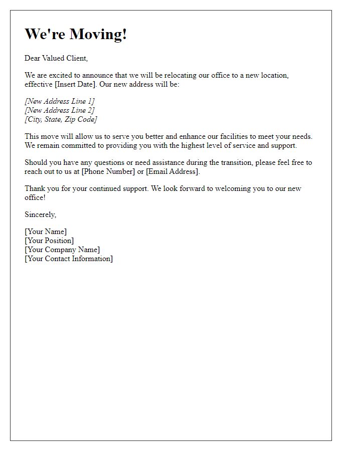 Letter template of new location announcement for clients