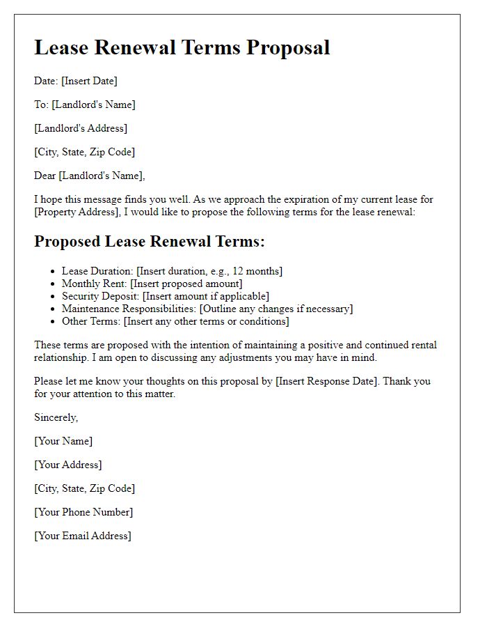 Letter template of lease renewal terms proposal