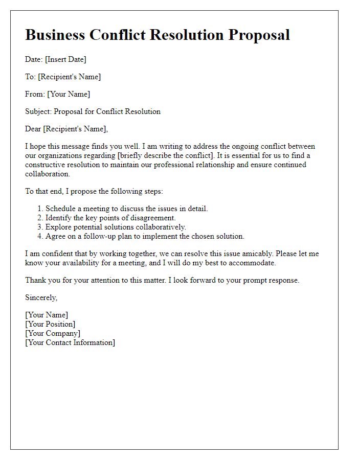 Letter template of business conflict resolution proposal