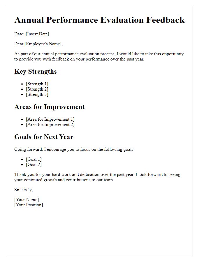 Letter template of annual performance evaluation feedback