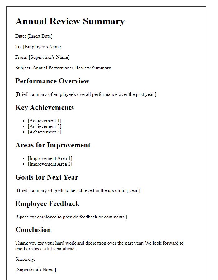 Letter template of annual review summary