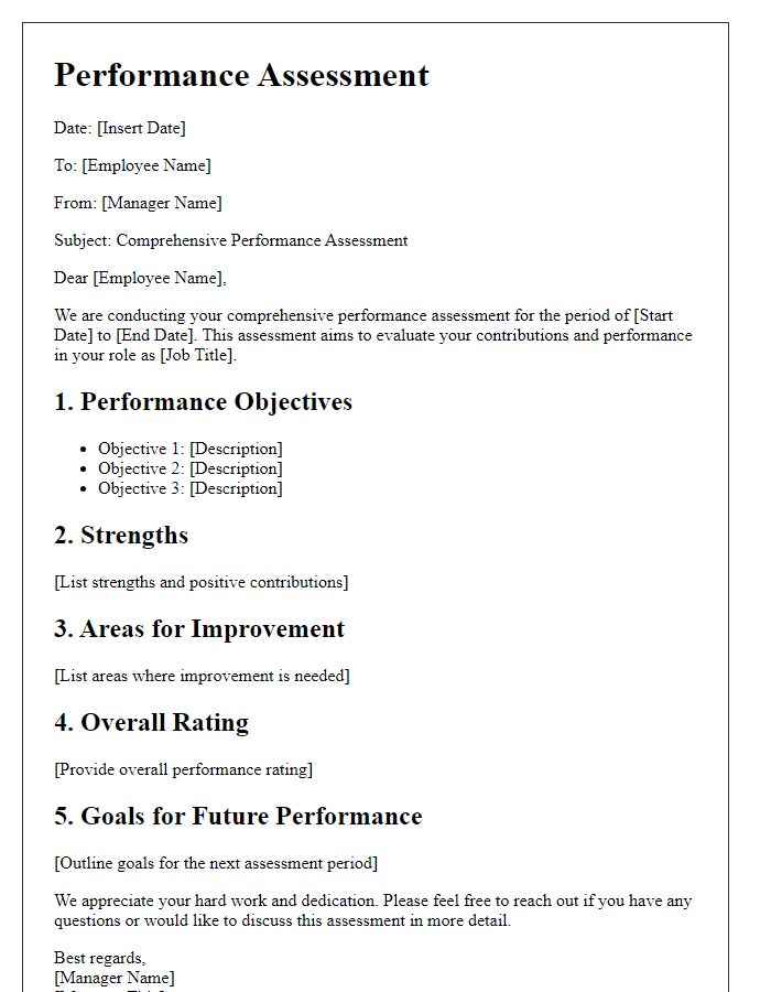 Letter template of comprehensive performance assessment