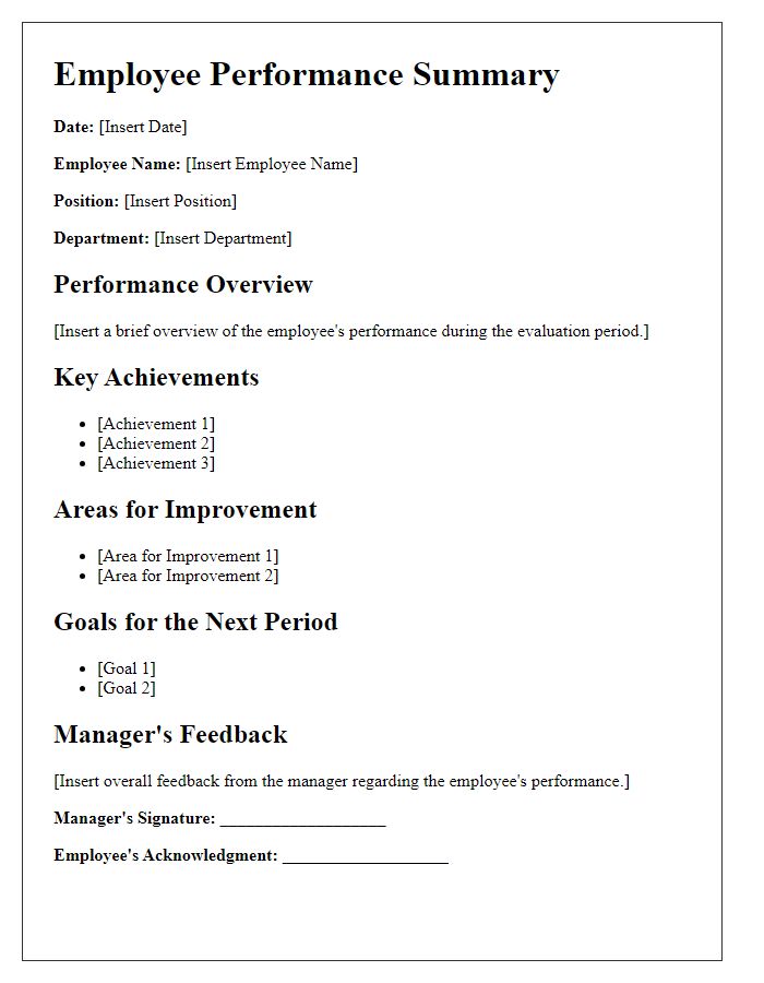 Letter template of employee performance summary