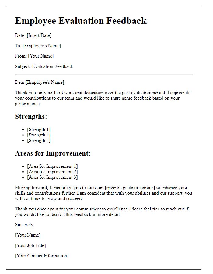 Letter template of evaluation feedback for staff