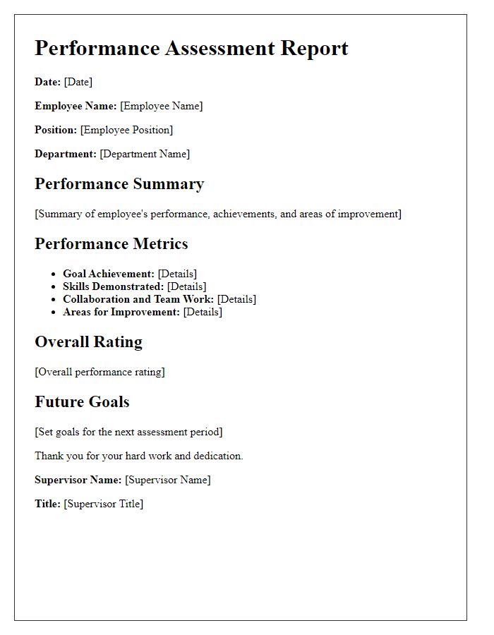 Letter template of performance assessment report