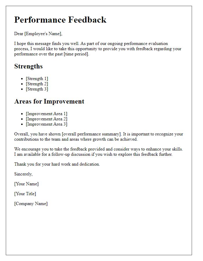 Letter template of performance feedback for employees