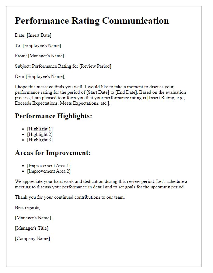 Letter template of performance rating communication