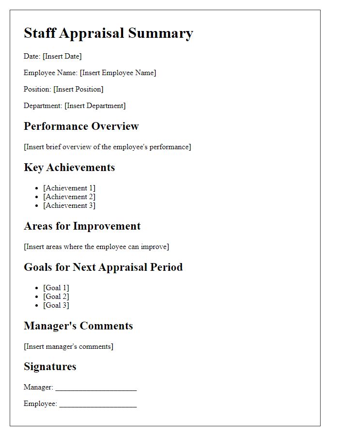 Letter template of staff appraisal summary