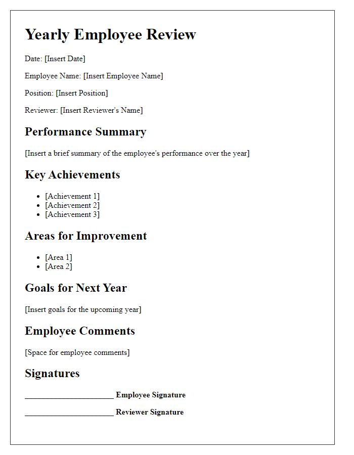 Letter template of yearly employee review