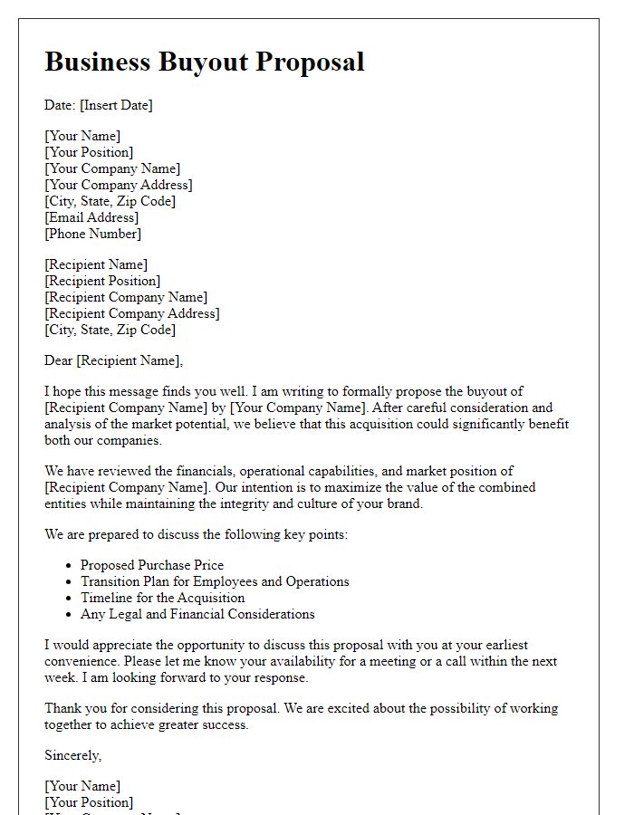 Letter template of proposal for business buyout