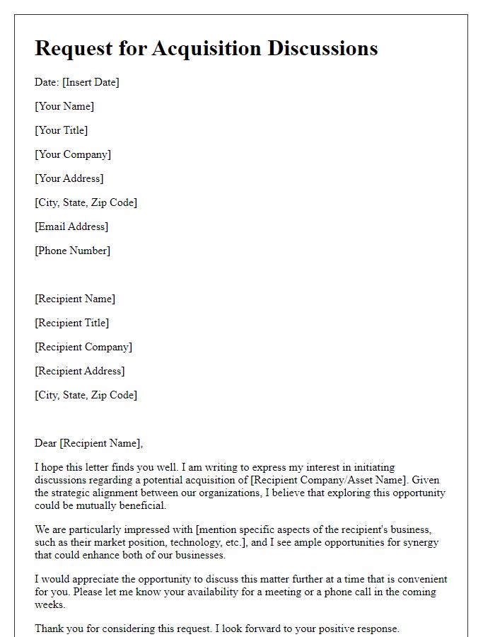 Letter template of request for acquisition discussions