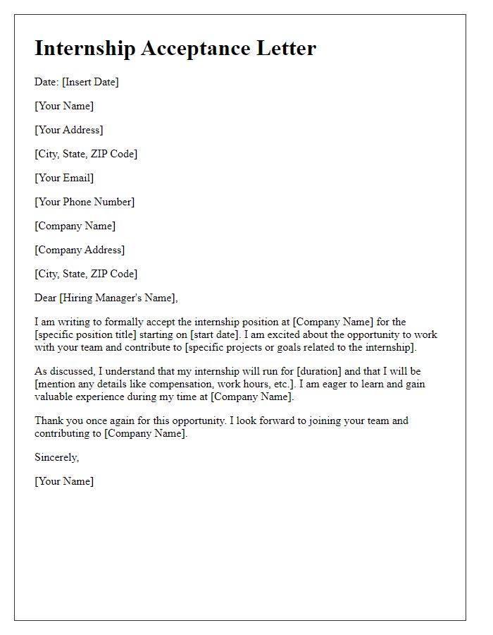 Letter template of agreeing to internship position