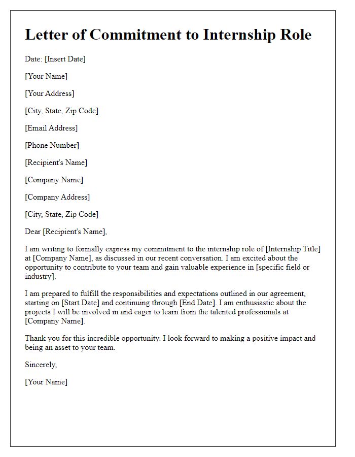 Letter template of commitment to internship role