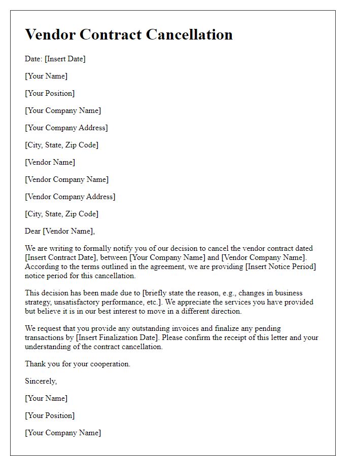 Letter template of vendor contract cancellation
