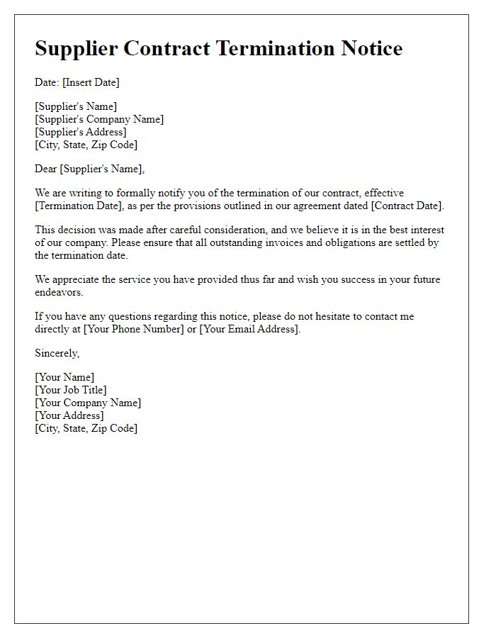 Letter template of supplier contract termination notice