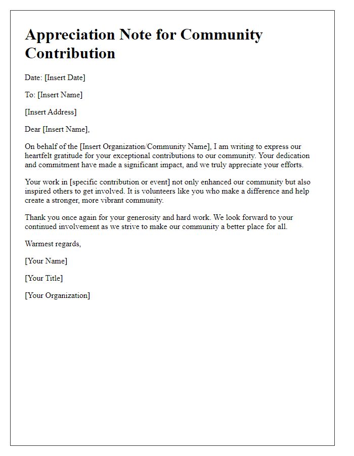 Letter template of appreciation note for community contribution