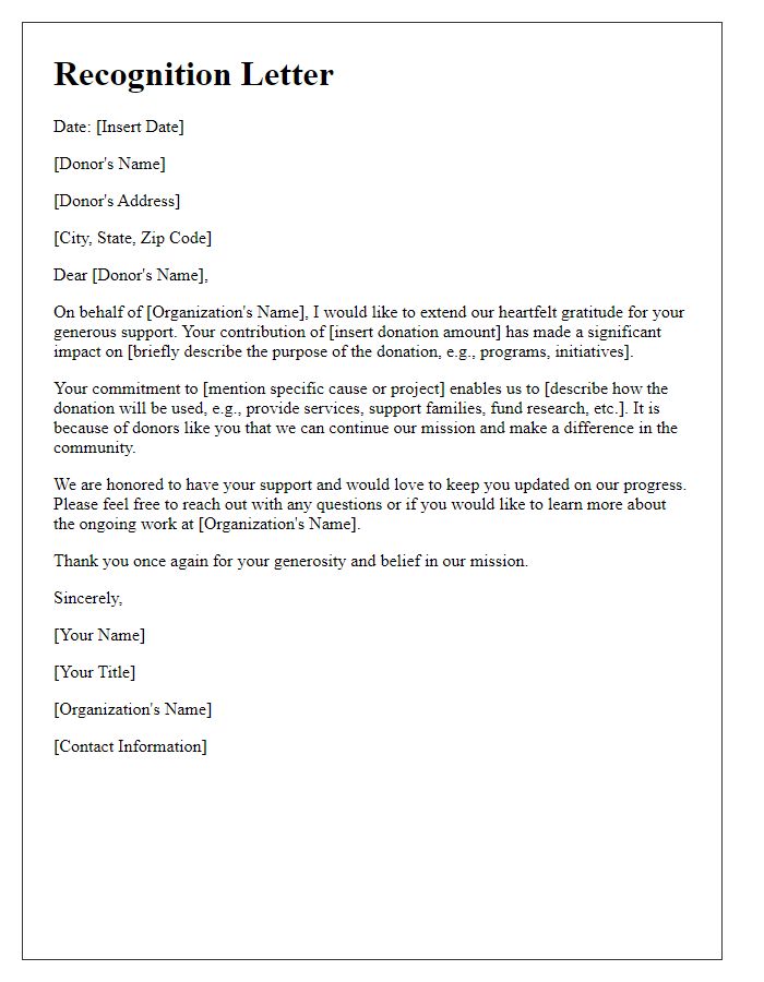 Letter template of recognition letter for donor support