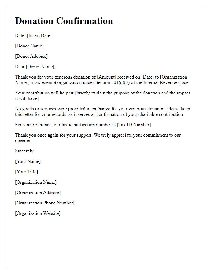 Letter template of tax-exempt donation confirmation