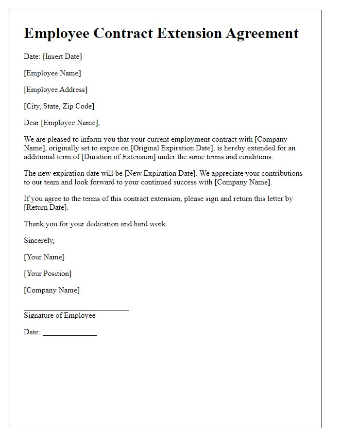 Letter template of employee contract extension agreement