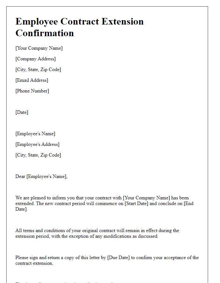 Letter template of employee contract extension confirmation