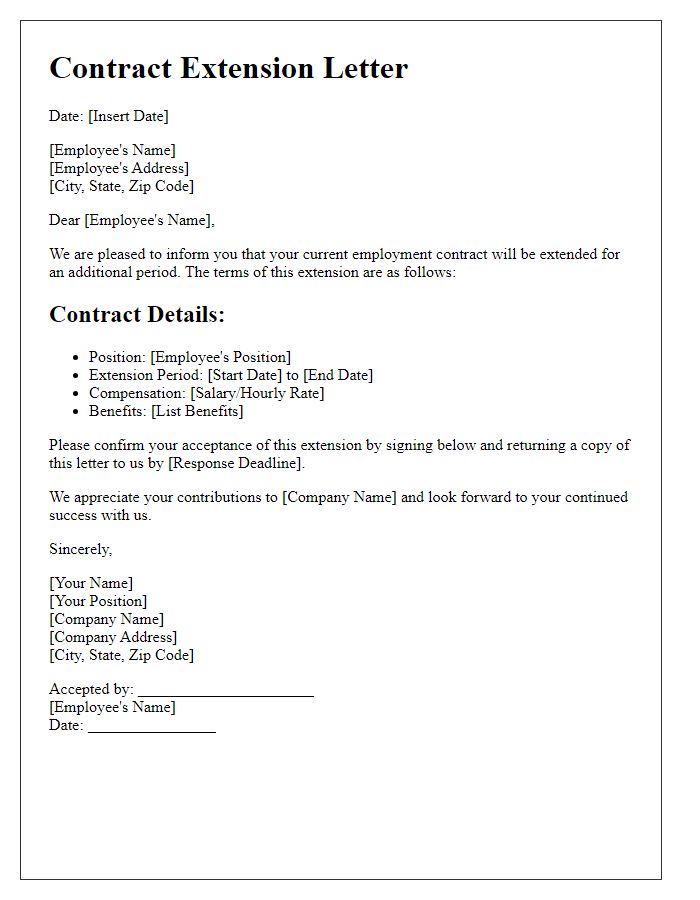 Letter template of employee contract extension outline