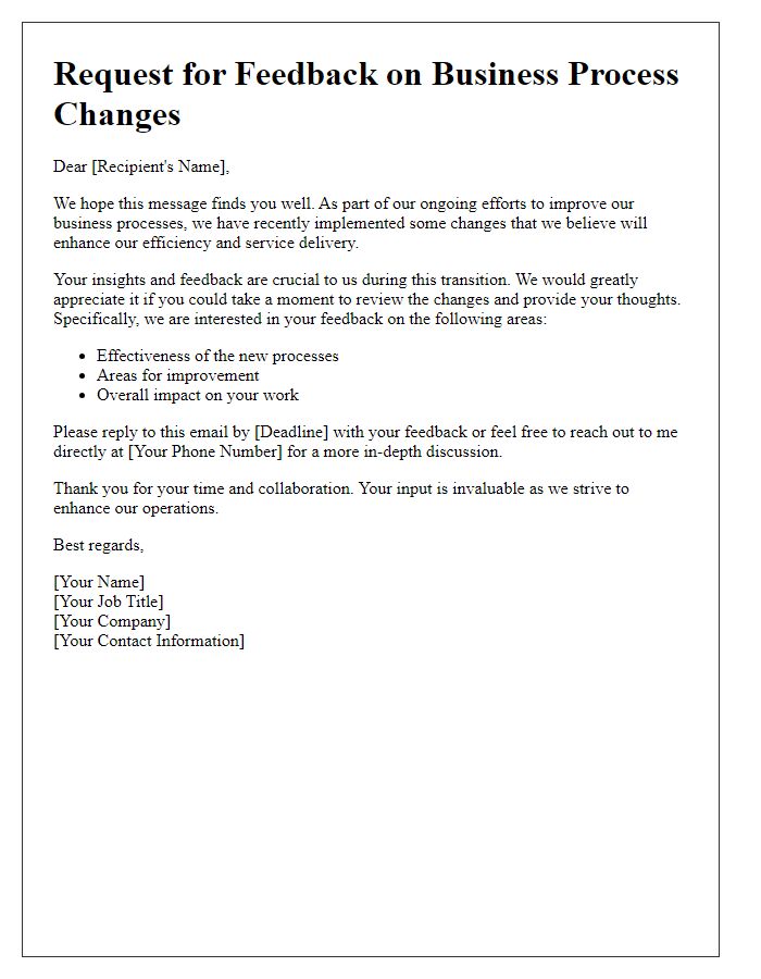 Letter template of feedback request on business process changes