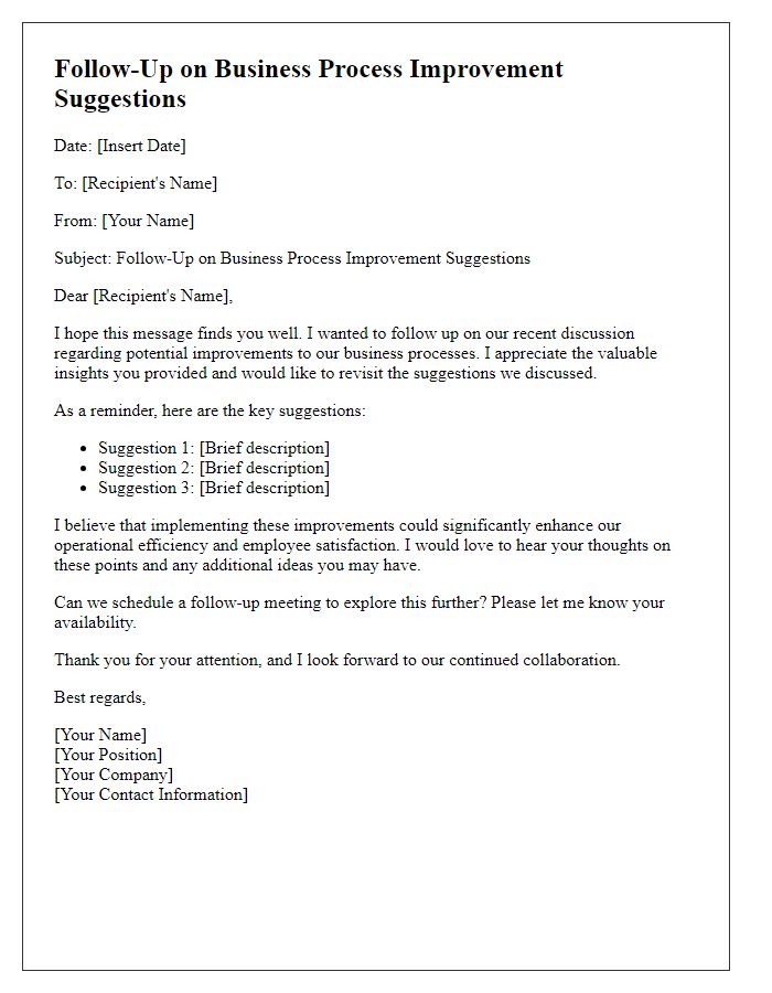 Letter template of follow-up on business process improvement suggestions