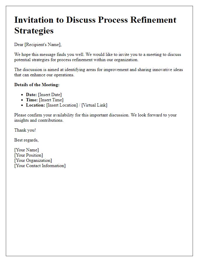 Letter template of invitation to discuss process refinement strategies