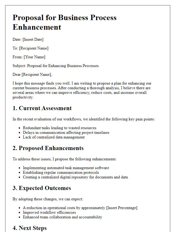 Letter template of proposal for business process enhancement