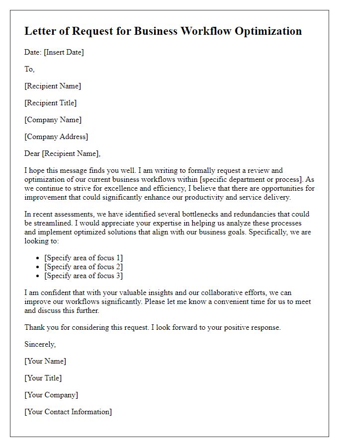 Letter template of request for business workflow optimization