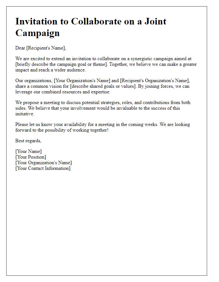 Letter template of joint campaign invitation for synergistic efforts.