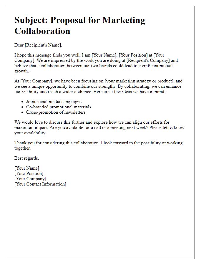 Letter template of marketing collaboration suggestion for mutual growth.