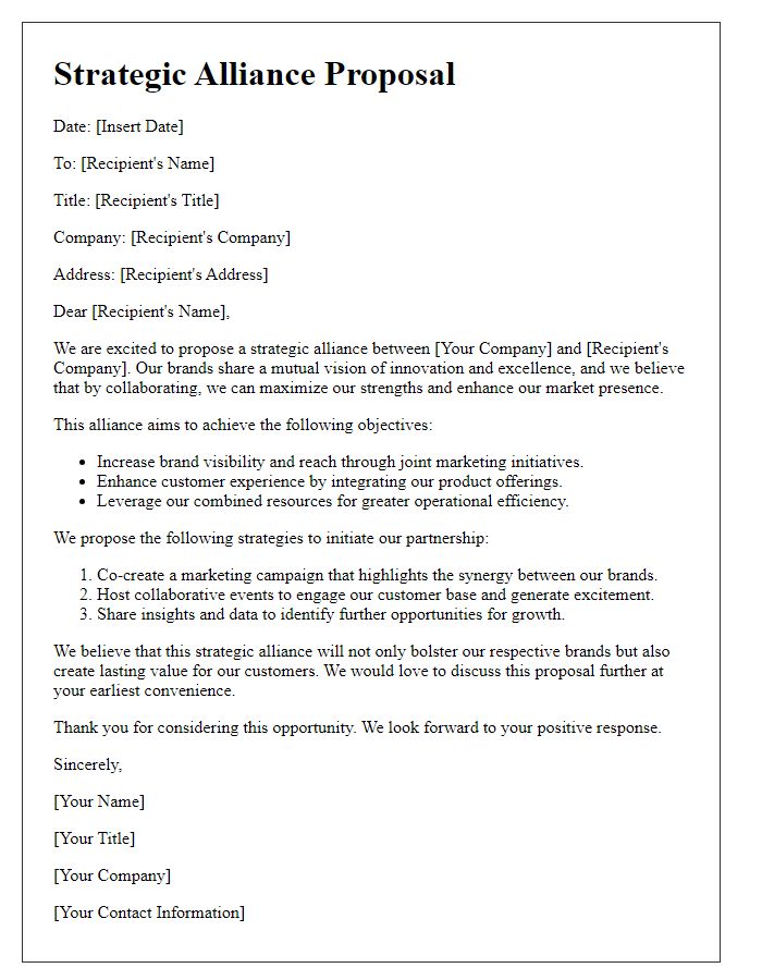 Letter template of strategic alliance proposal for brand synergy.