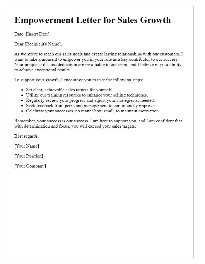 Letter template of empowerment for individual sales growth.