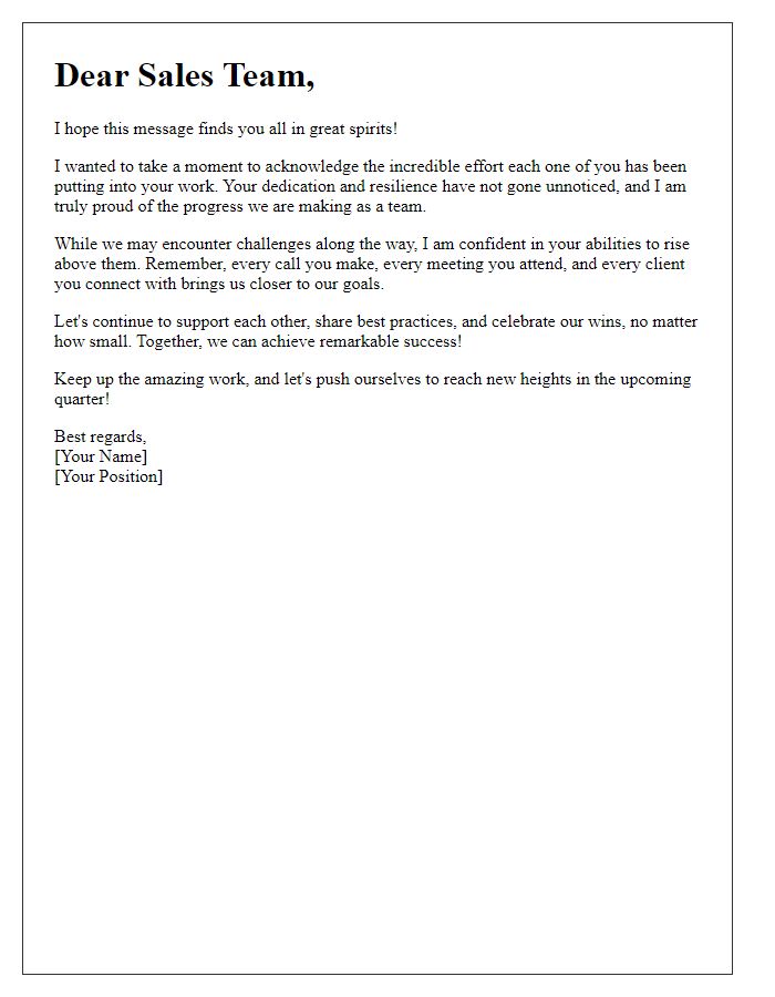 Letter template of encouragement for sales team performance.