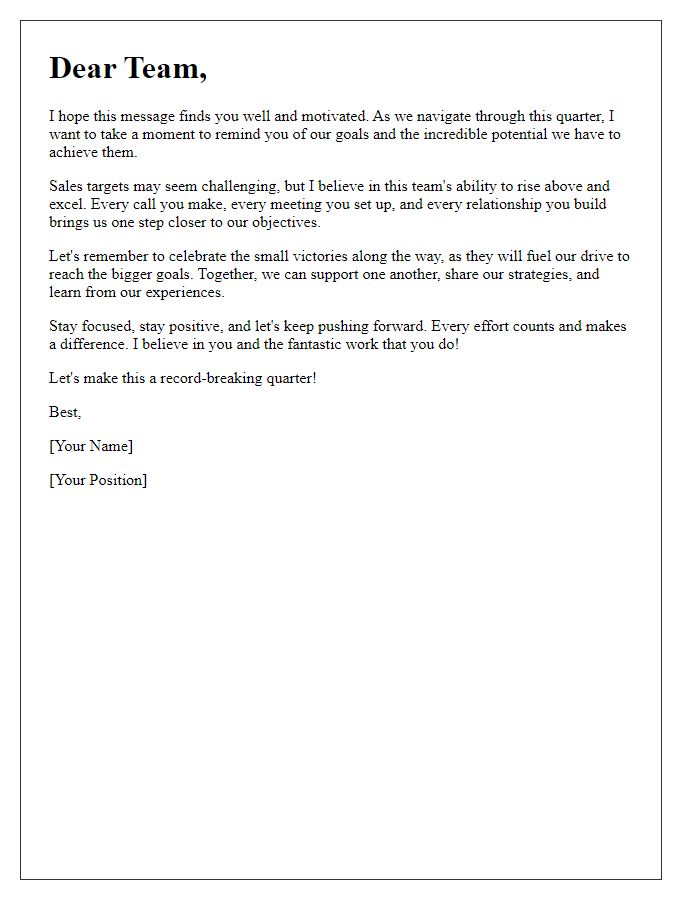 Letter template of inspiration for achieving sales targets.