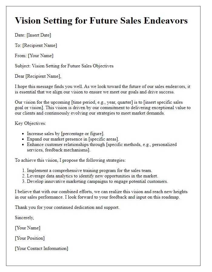 Letter template of vision setting for future sales endeavors.