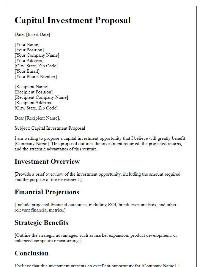 Letter template of Capital Investment Proposal