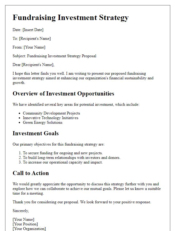 Letter template of Fundraising Investment Strategy