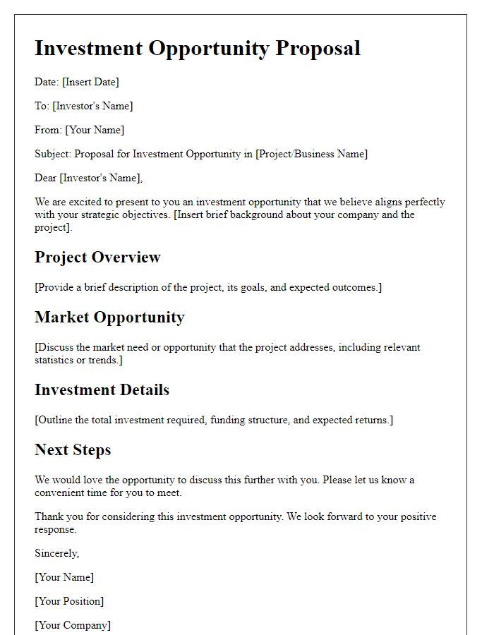 Letter template of Investment Opportunity Proposal