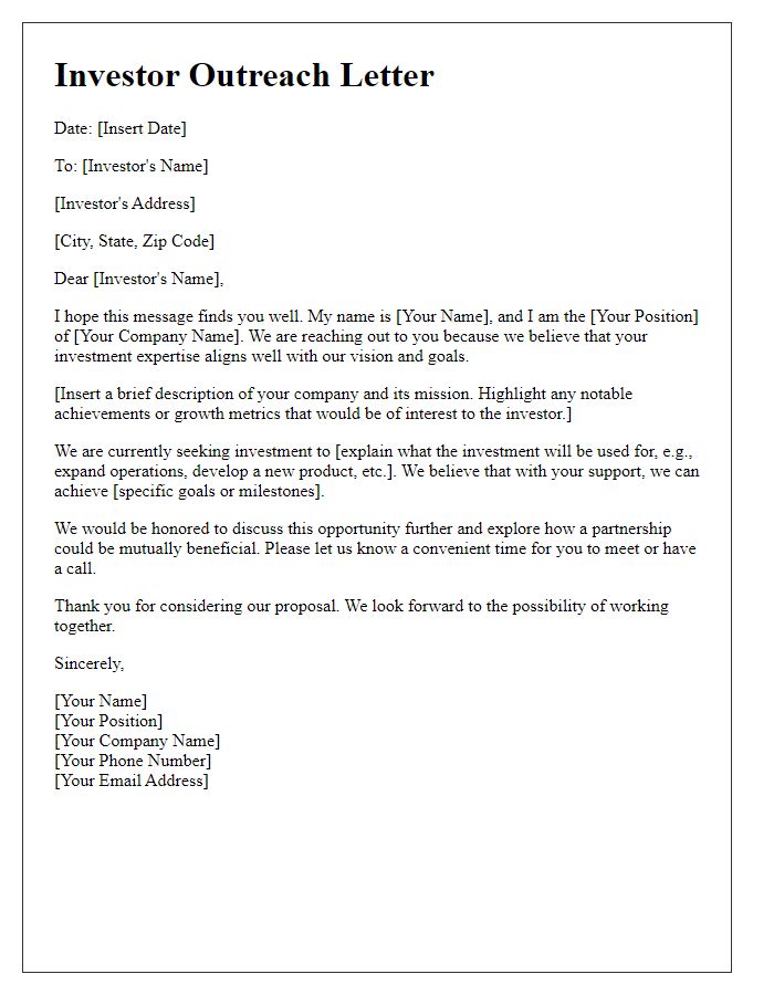 Letter template of Investor Outreach Letter