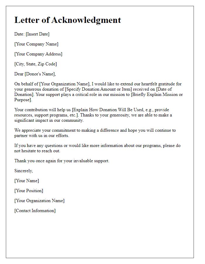 Letter template of Corporate Social Responsibility Donation Acknowledgment