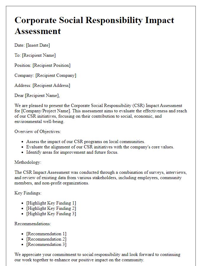 Letter template of Corporate Social Responsibility Impact Assessment